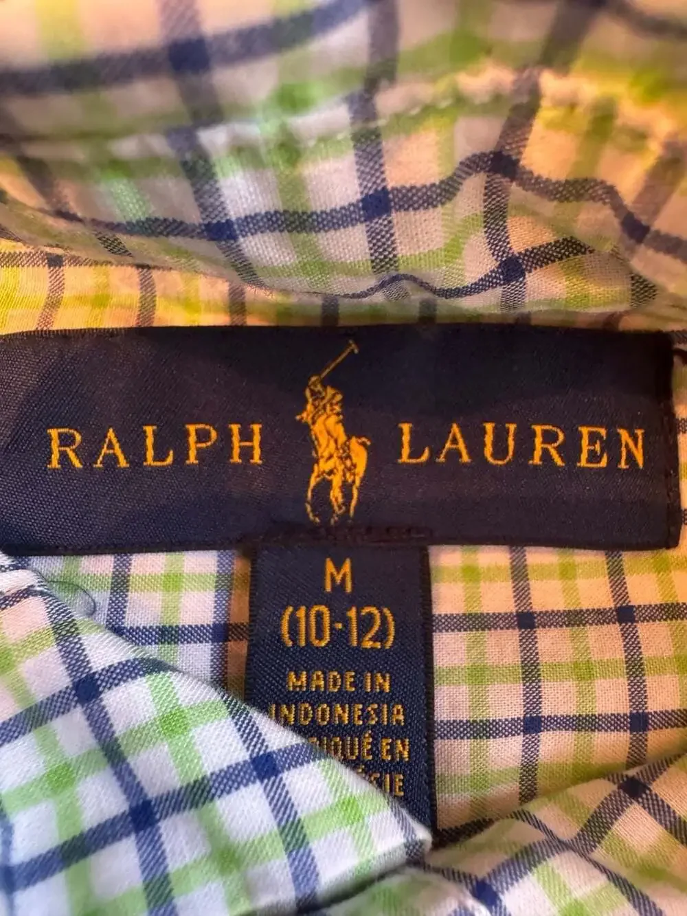Ralph Lauren Boys Long Sleeve Button Down Plaid Shirt Green Blue Check Size M 10